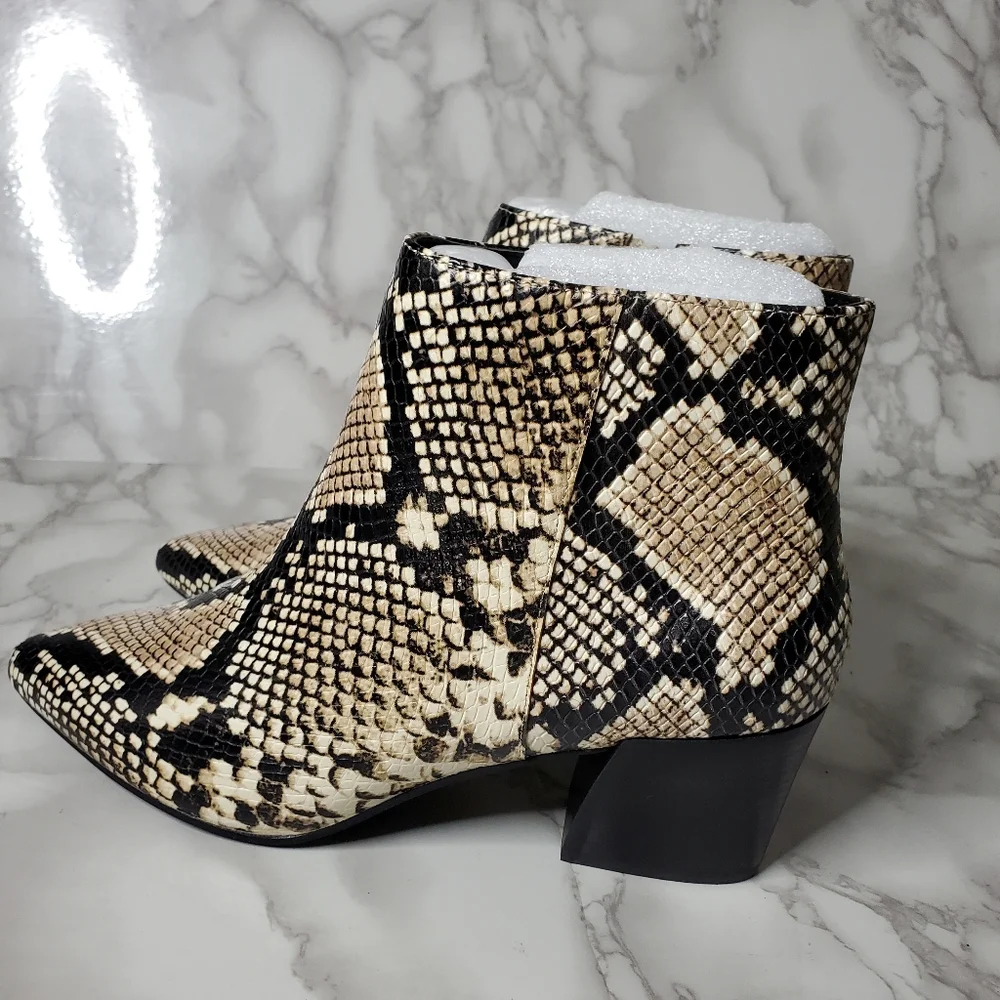 Natural Snake Ankle Booties With Block Heel